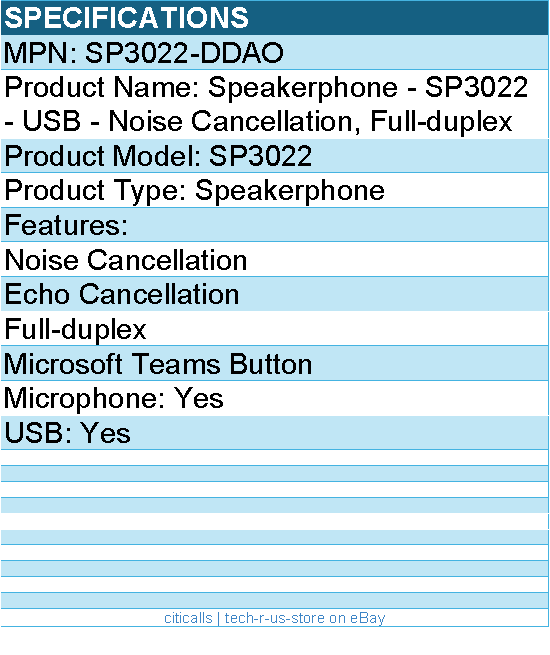 Dell SP3022-DDAO Speakerphone - SP3022 - USB - Noise Cancellation, Full-duplex