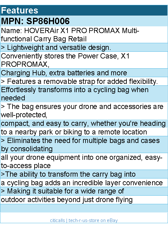 HOVERAir SP86H006 X1 PRO PROMAX Multi-functional Carry Bag Retail
