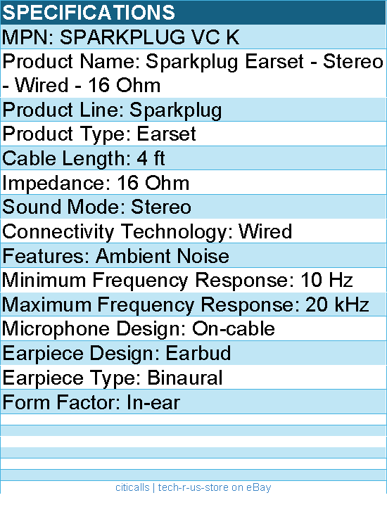 Koss SPARKPLUG VC K Sparkplug Earset - Stereo - Wired - 16 Ohm