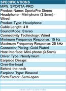 Koss SPORTA PRO Stereo Headphone - Mini-phone (3.5mm) - Wired - 4 ft