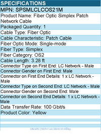 StarTech SPSMLCLC-OS2-1M LC to LC (UPC) OS2 SingleMode Simplex Fiber Optic Cable