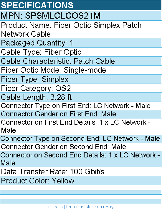 StarTech SPSMLCLC-OS2-1M LC to LC (UPC) OS2 SingleMode Simplex Fiber Optic Cable