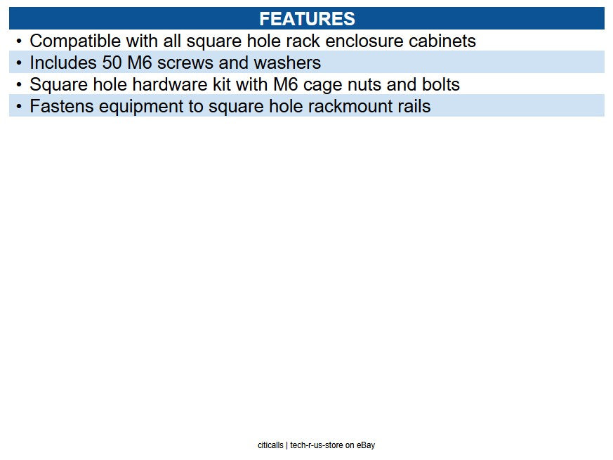Eaton SRCAGENUTS SmartRack Square Hole Hardware Kit w/ 50 M6 screws and washers