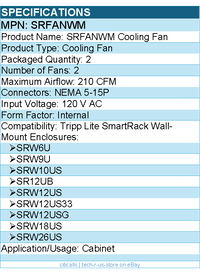 Eaton Tripp Lite Series SRFANWM SmartRack Wall-Mount Roof Fan Kit - 2-120V