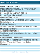 Eaton Tripp Lite Series SRSHELF2P1U SmartRack 1U Cantilever Fixed Shelf