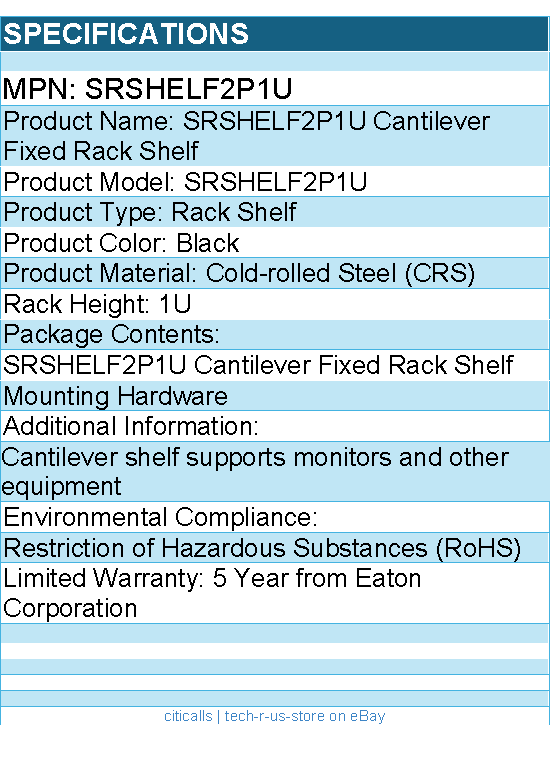 Eaton Tripp Lite Series SRSHELF2P1U SmartRack 1U Cantilever Fixed Shelf