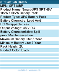 APC SRT48BP Smart-UPS SRT 48V 1kVA 1.5kVA Battery Pack - 48 V DC