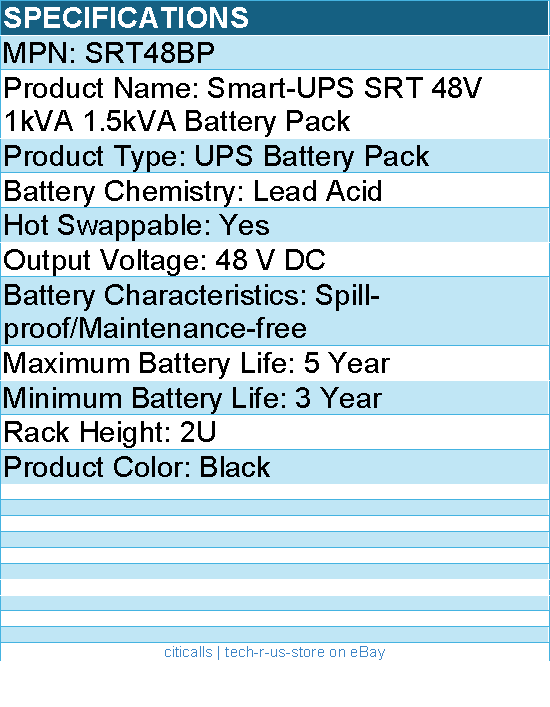 APC SRT48BP Smart-UPS SRT 48V 1kVA 1.5kVA Battery Pack - 48 V DC