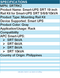 Apc SRTRK2 Smart-UPS SRT 19 inch Rail Kit for Smart-UPS SRT 5/6/8/10kVA