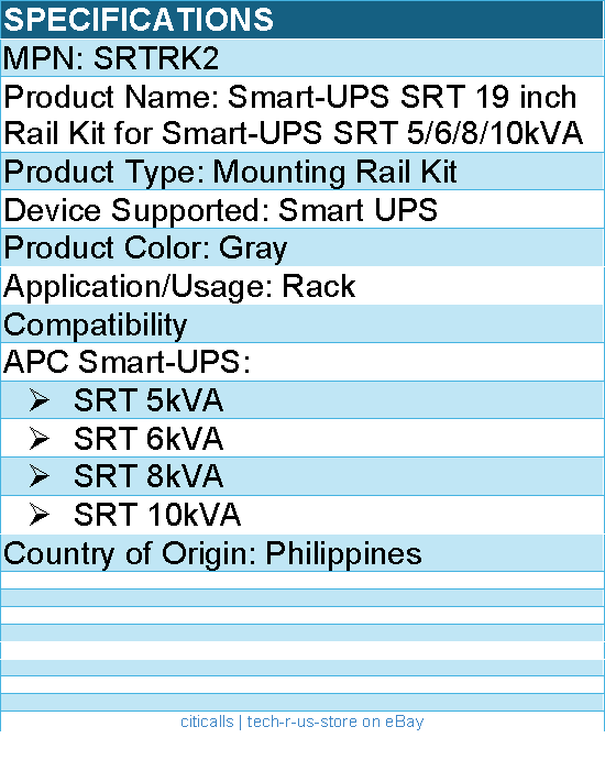 Apc SRTRK2 Smart-UPS SRT 19 inch Rail Kit for Smart-UPS SRT 5/6/8/10kVA