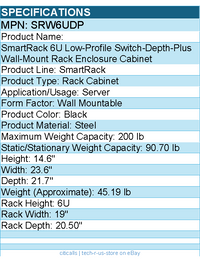 Eaton Tripp Lite series SRW6UDP 6U Wall Mount Rack Enclosure Server Cabinet