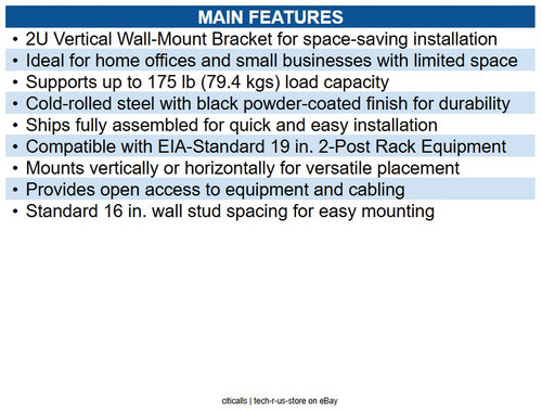 Eaton SRWALLBRKT2U SmartRack Vertical Wall Mount Rack Bracket, 175lb (79.4 kg)