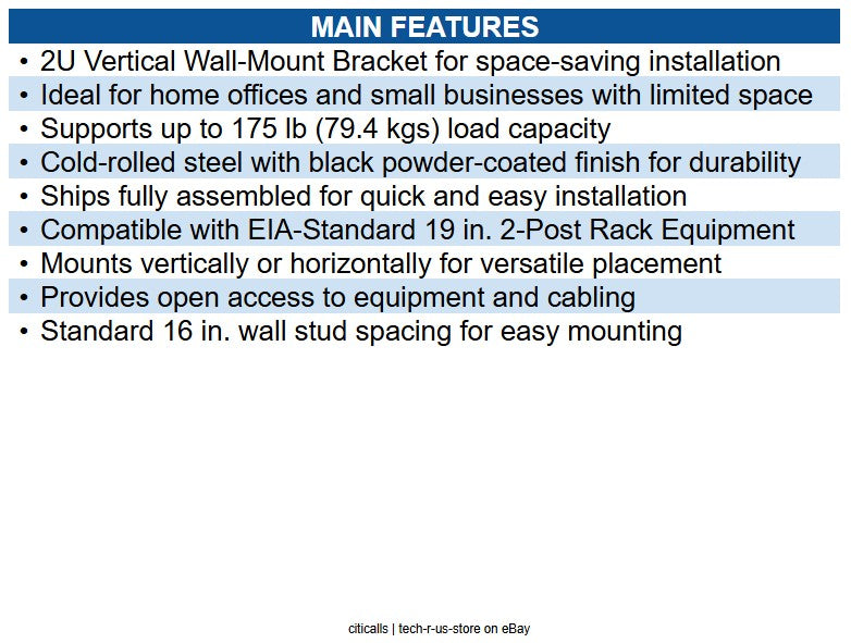 Eaton SRWALLBRKT2U SmartRack Vertical Wall Mount Rack Bracket, 175lb (79.4 kg)