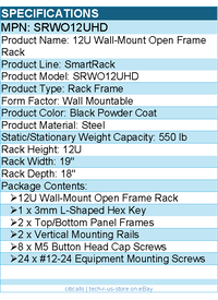 Eaton Tripp Lite series SRWO12UHD 12U Wall Mount Open Frame Rack