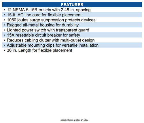Eaton SS3612 12-Outlet Power Strip with Surge Protection, 15 ft. (4.57 m) Cord