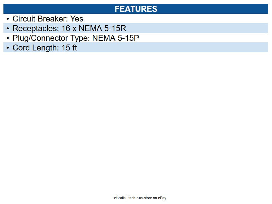 Eaton SS7415-15 16-Outlet Industrial Surge Protector 15 ft (4.57 m) Cord, 1650 J