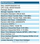 Solidigm SSDPF2KX076T11Z D7-P5520 7.68TB 2.5" SSD PCIe NVM4 4.0x4 3D4 TLD Gnerc