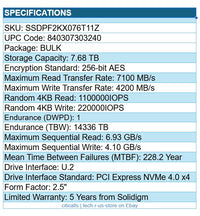 Solidigm SSDPF2KX076T11Z D7-P5520 7.68TB 2.5" SSD PCIe NVM4 4.0x4 3D4 TLD Gnerc