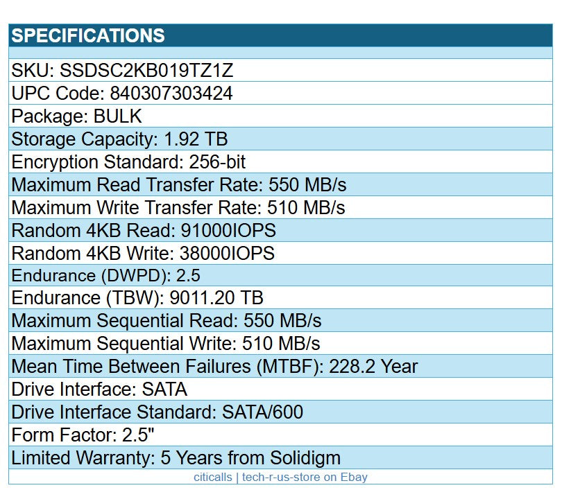 Solidigm SSDSC2KB019TZ1Z D3-S4520 1.92TB 2.5" SSD SATA/600 256-Bit Solid State D