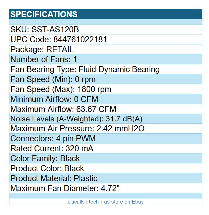 Silverstone SST-AS120B Air Slimmer 120 Cooling 4.72" Fan 4-pin PWM 63 CFM Black