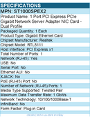 StarTech ST1000SPEX2 1 Port PCI Express PCIe Gigabit Network Server Adapter