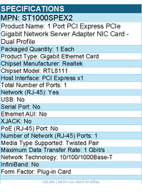 StarTech ST1000SPEX2 1 Port PCI Express PCIe Gigabit Network Server Adapter