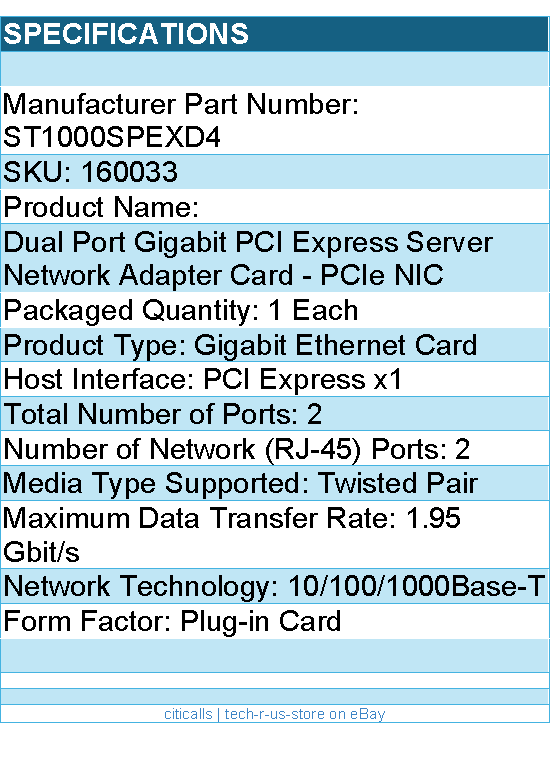 StarTech ST1000SPEXD4 Dual Port Gigabit PCIE Server Network Adapter Card NIC