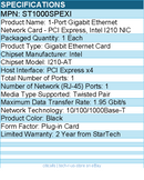 StarTech ST1000SPEXI 1-Port Gigabit Ethernet Network Card - PCI Express