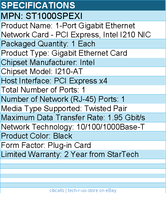 StarTech ST1000SPEXI 1-Port Gigabit Ethernet Network Card - PCI Express