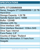 Seagate ST1200MM0009 1.20 TB Hard Drive - 2.5" Internal - SAS (12Gb/s SAS)