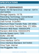 Seagate ST18000NM003D Hard Drive - 18TB 3.5 SATA 6Gb s 7.2K RPM 256M 512E 4KN