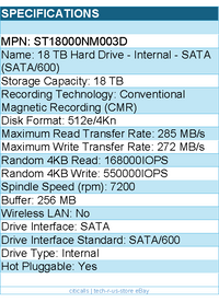 Seagate ST18000NM003D Hard Drive - 18TB 3.5 SATA 6Gb s 7.2K RPM 256M 512E 4KN