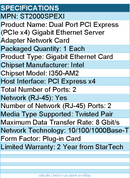 StarTech ST2000SPEXI (PCIe x4) Gigabit Ethernet Server Adapter Network Card