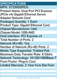 StarTech ST2000SPEXI (PCIe x4) Gigabit Ethernet Server Adapter Network Card