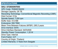 Seagate ST28000NT000 IronWolf Pro 28TB 3.5" Hard Drive SATA/600 HDD 7200rpm CMR