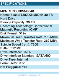 Seagate ST30000NM004K  Exos 30 TB Hard Drive - SATA/600 - 3.5" Internal