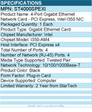 StarTech ST4000SPEXI 4-Port Gigabit Ethernet Network Card - PCI Express