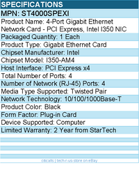 StarTech ST4000SPEXI 4-Port Gigabit Ethernet Network Card - PCI Express