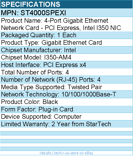 StarTech ST4000SPEXI 4-Port Gigabit Ethernet Network Card - PCI Express