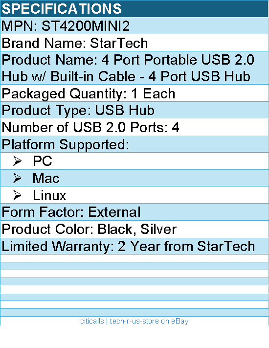 StarTech ST4200MINI2 4 Port USB Hub 4 x USB 2.0 port - Bus Powered