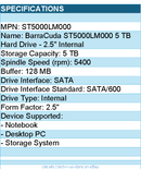 Seagate ST5000LM000 BarraCuda 5 TB Hard Drive - 2.5" Internal