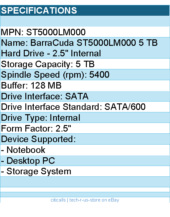 Seagate ST5000LM000 BarraCuda 5 TB Hard Drive - 2.5" Internal