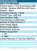 StarTech ST7300USB3B 7 Port SuperSpeed USB 3.0 Hub - 5Gbps - Desktop USB Hub