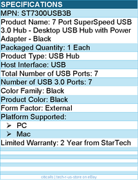 StarTech ST7300USB3B 7 Port SuperSpeed USB 3.0 Hub - 5Gbps - Desktop USB Hub