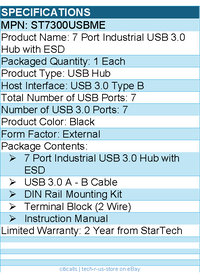 StarTech ST7300USBME 7 Port Industrial USB 3.0 Hub with ESD - 5Gbps