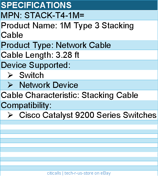 Cisco STACK-T4-1M= 1M Type 3 Stacking Cable - 3.28 ft Network Cable for Switch
