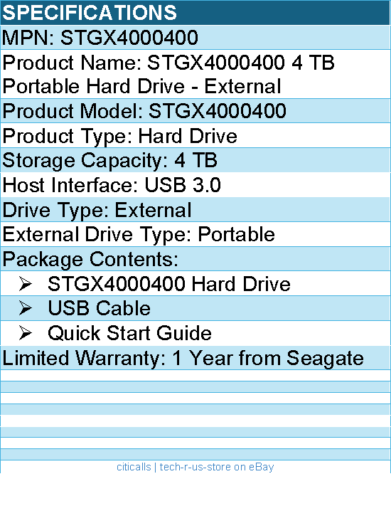 Seagate STGX4000400 4 TB Portable Hard Drive - External