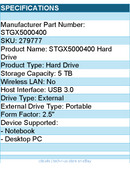 Seagate STGX5000400 5 TB Portable Hard Drive - 2.5" External