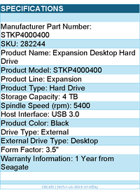 Seagate STKP4000400 Expansion  4 TB Desktop Hard Drive - 3.5" External - Black