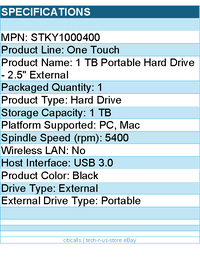 Seagate STKY1000400 One Touch 1 TB Portable Hard Drive - 2.5" External - Black